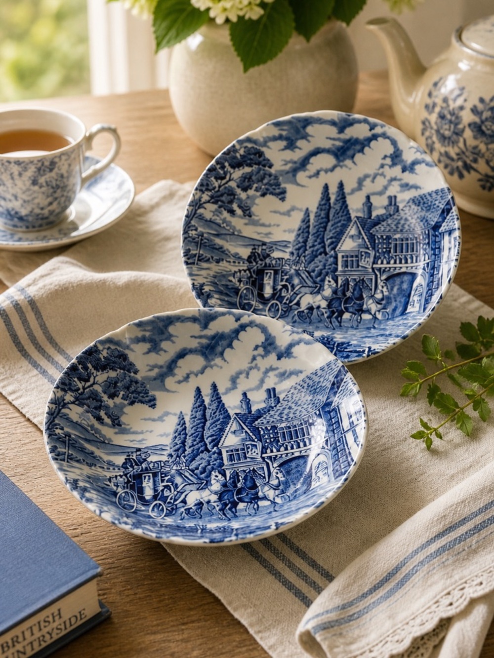 Myott Staffordshire Royal Mail Blue Coupe Soup Bowls Set 2 England 7.5”